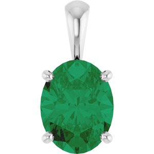Sterling Silver Lab-Grown Emerald Pendant