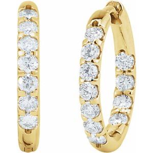 14K Yellow Gold 1 1/8 CTW Natural Diamond Inside-Outside Hinged 18.5 mm Hoop Earrings – image 2