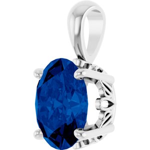 Sterling Silver Lab-Grown Blue Sapphire Pendant
