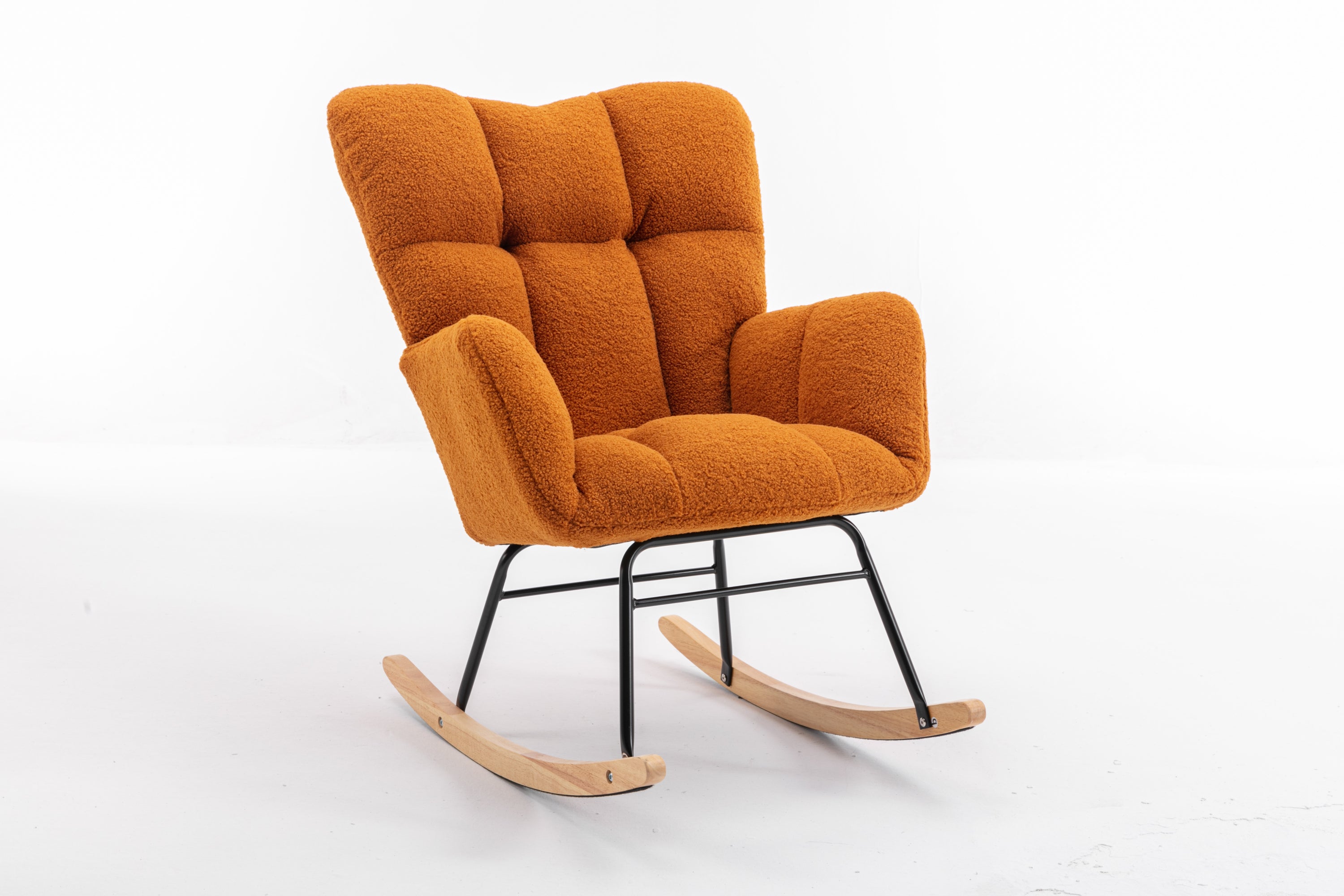 050-Teddy Fabric Rocking Gilder Nursery Chair For Living Room Indoor,Caramel
