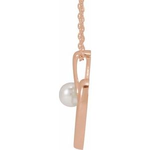 14K Rose Gold Cultured White Akoya Pearl Heart 16-18" Necklace