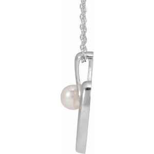 14K White Gold Cultured White Akoya Pearl Heart 16-18" Necklace