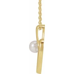 14K Yellow Gold Cultured White Akoya Pearl Heart 16-18" Necklace