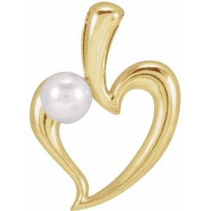 14K Yellow Gold Cultured White Akoya Pearl Heart Pendant
