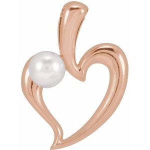 14K Rose Gold Cultured White Akoya Pearl Heart Pendant