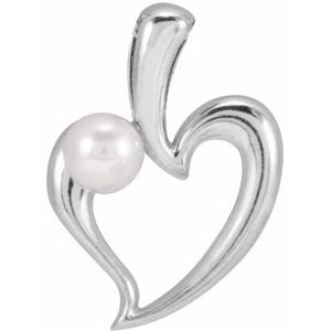14K White Gold Cultured White Akoya Pearl Heart Pendant