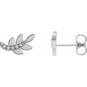 Sterling Silver .07 CTW Natural Diamond Leaf Earrings – image 2