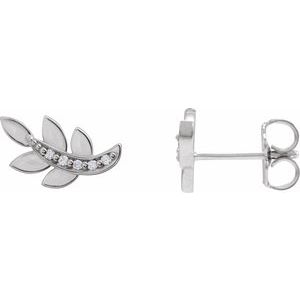 14K White Gold .07 CTW Natural Diamond Leaf Earrings