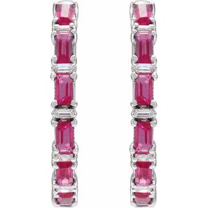 14K White Gold Natural Ruby & 1 1/4 Natural Diamond Hoop Earrings