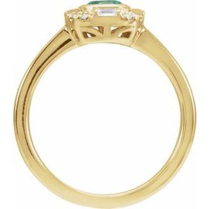 14K Yellow Gold Natural Emerald & 1/6 CTW Natural Diamond Ring