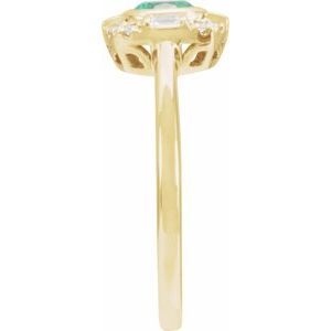 14K Yellow Gold Natural Emerald & 1/6 CTW Natural Diamond Ring