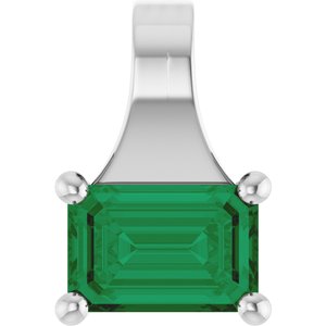 14K White Gold Lab-Grown Emerald Pendant