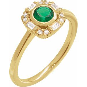 14K Yellow Gold Natural Emerald & 1/6 CTW Natural Diamond Ring