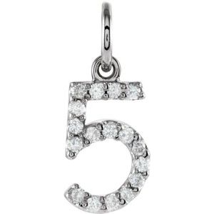 14K White Gold .08 CTW Natural Diamond Numeral 5 Charm/Pendant