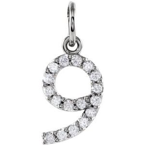 14K White Gold .08 CTW Natural Diamond Numeral 9 Charm/Pendant