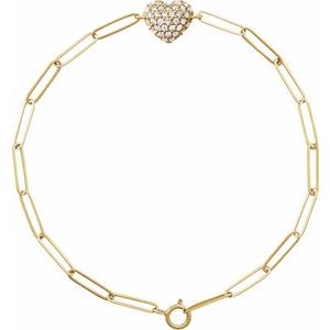 14K Yellow Gold 1/3 CTW Natural Diamond Heart & Paperclip-Style 7" Bracelet