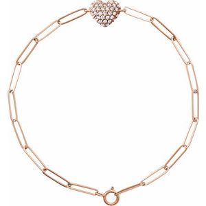 14K Rose Gold 1/3 CTW Natural Diamond Heart & Paperclip-Style 7" Bracelet