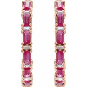 14K Rose Gold Natural Ruby & 1 1/4 Natural Diamond Hoop Earrings
