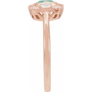 14K Rose Gold Natural Emerald & 1/6 CTW Natural Diamond Ring