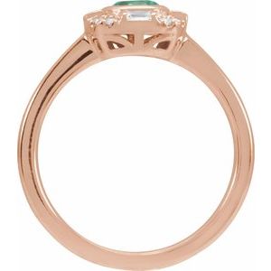 14K Rose Gold Natural Emerald & 1/6 CTW Natural Diamond Ring