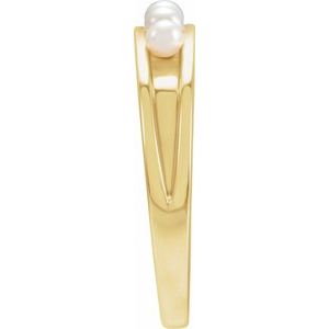 14K Yellow Gold Cultured White Seed Pearl Stackable Ring