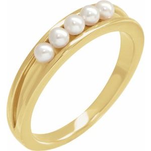 14K Yellow Gold Cultured White Seed Pearl Stackable Ring