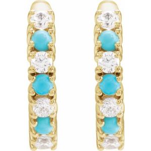 14K Yellow Gold Natural Turquoise & 1/3 CTW Natural Diamond Hoop Earrings