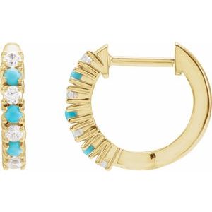 14K Yellow Gold Natural Turquoise & 1/6 CTW Natural Diamond Hoop Earring