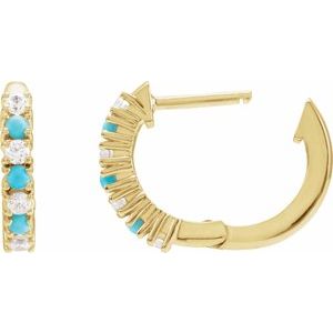 14K Yellow Gold Natural Turquoise & 1/3 CTW Natural Diamond Hoop Earrings
