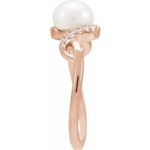 14K Rose Gold Cultured White Freshwater Pearl & 1/8 CTW Natural Diamond Ring