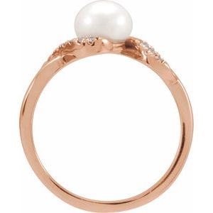 14K Rose Gold Cultured White Freshwater Pearl & 1/8 CTW Natural Diamond Ring