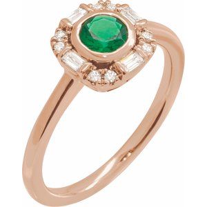 14K Rose Gold Natural Emerald & 1/6 CTW Natural Diamond Ring