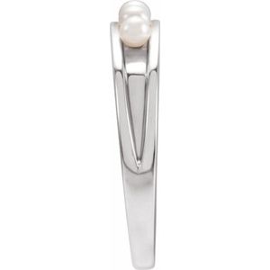 14K White Gold Cultured White Seed Pearl Stackable Ring