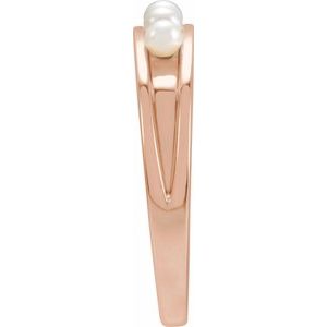 14K Rose Gold Cultured White Seed Pearl Stackable Ring