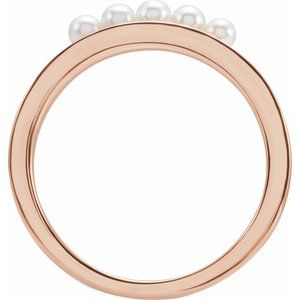 14K Rose Gold Cultured White Seed Pearl Stackable Ring