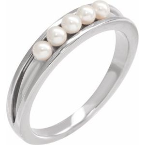 Sterling Silver Cultured White Seed Pearl Stackable Ring