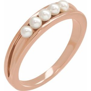 14K Rose Gold Cultured White Seed Pearl Stackable Ring