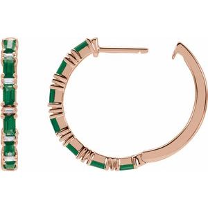14K Rose Gold Natural Emerald & 1 1/4 CTW Natural Diamond Hoop Earrings