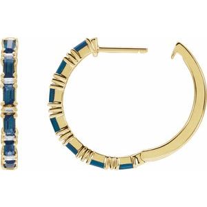 14K Yellow Gold Natural Blue Sapphire & 1 1/4 CTW Natural Diamond Hoop Earrings