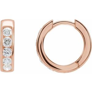 14K Rose Gold 5/8 CTW Natural Diamond 14 mm Hinged Hoop Earrings