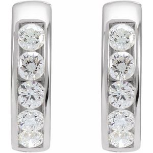Sterling Silver 5/8 CTW Natural Diamond 14 mm Hinged Hoop Earrings – image 2