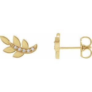 14K Yellow Gold .07 CTW Natural Diamond Leaf Earrings