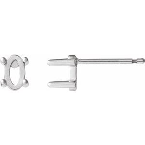 Platinum 7x5 mm Oval 4-Prong Cabochon Stud Earring Mounting