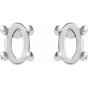 14K White Gold 12x10 mm Oval 4-Prong Cabochon Stud Earring Mounting – image 2