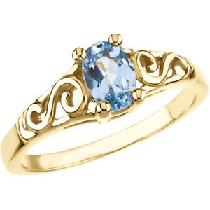 14K Yellow Gold March Imitation Birthstone Ring