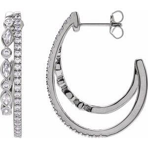 14K White Gold 1 1/5 CTW Natural Diamond 30.5 mm Hoop Earrings