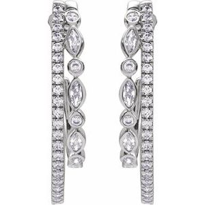 14K White Gold 1 1/5 CTW Natural Diamond 30.5 mm Hoop Earrings – image 3