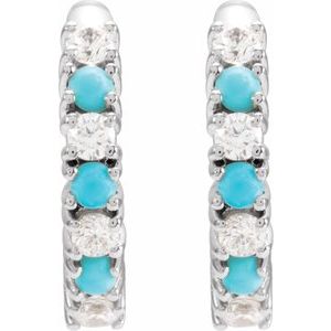 14K White Gold Natural Turquoise & 1/3 CTW Natural Diamond Hoop Earrings