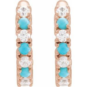 14K Rose Gold Natural Turquoise & 1/3 CTW Natural Diamond Hoop Earrings