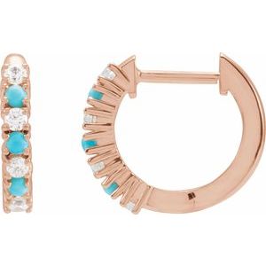 14K Rose Gold Natural Turquoise & 1/3 CTW Natural Diamond Hoop Earrings